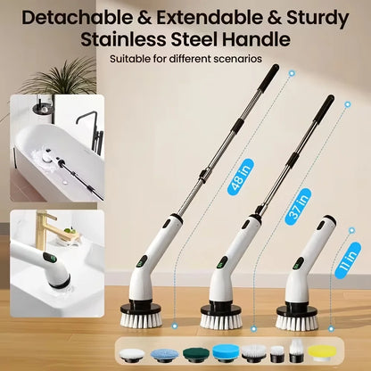 9-in-1 USB Rechargeable Electric Cleaning Brush With Telescopic Handle and 8 Brush Heads Multi-Surface Cleaner