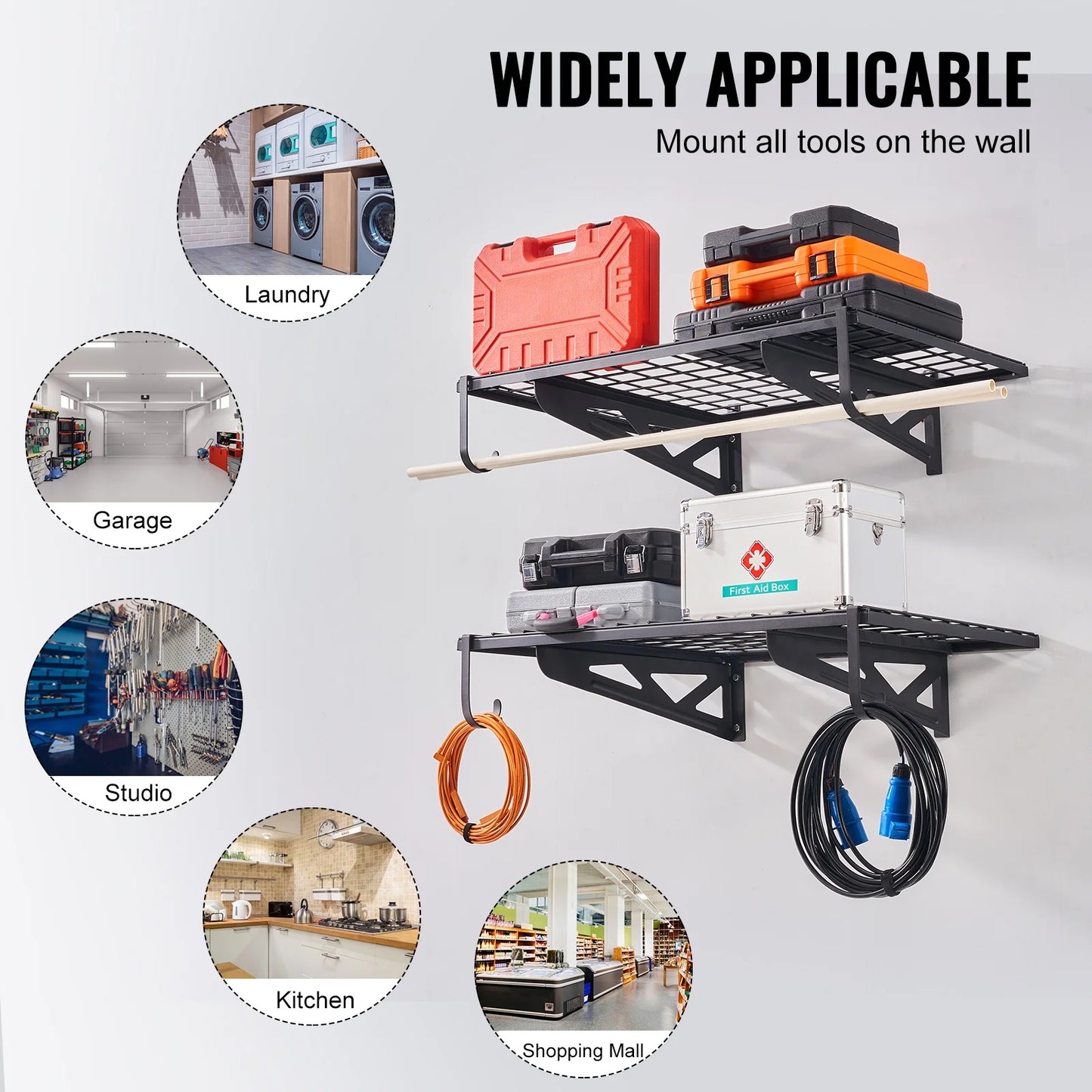 2 Wall Mounted Heavy Duty Shelves