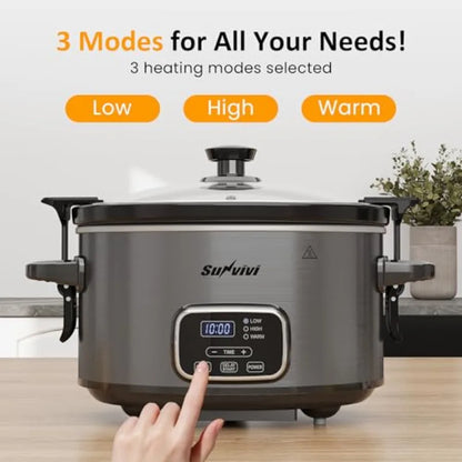 4QT Programmable Slow Cooker with Locking Lid Removable Ceramic Pot 3 Heating Settings Dishwasher-Safe