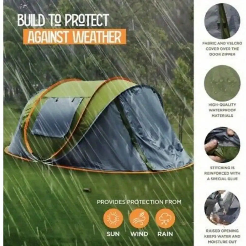 Camping Tent: 4-Person Easy Pop Up Tent with 2 Doors - UPF50+ Waterproof