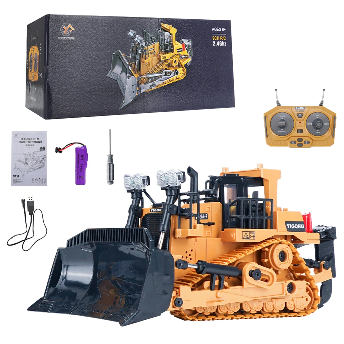 RC Heavy Bulldozer 1/24 Scale Dozer, 9 Channels 2.4G Radio Controlled