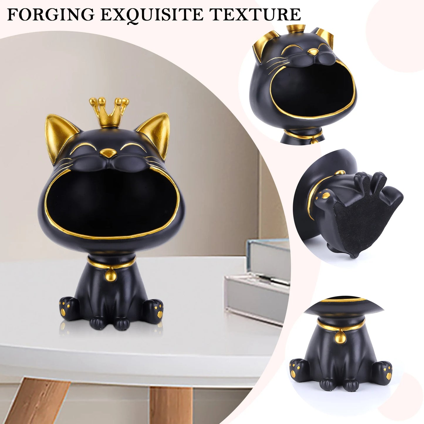 Laughing Cat Statue for Desktop Accessories Storage