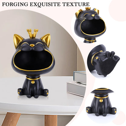 Laughing Cat Statue for Desktop Accessories Storage