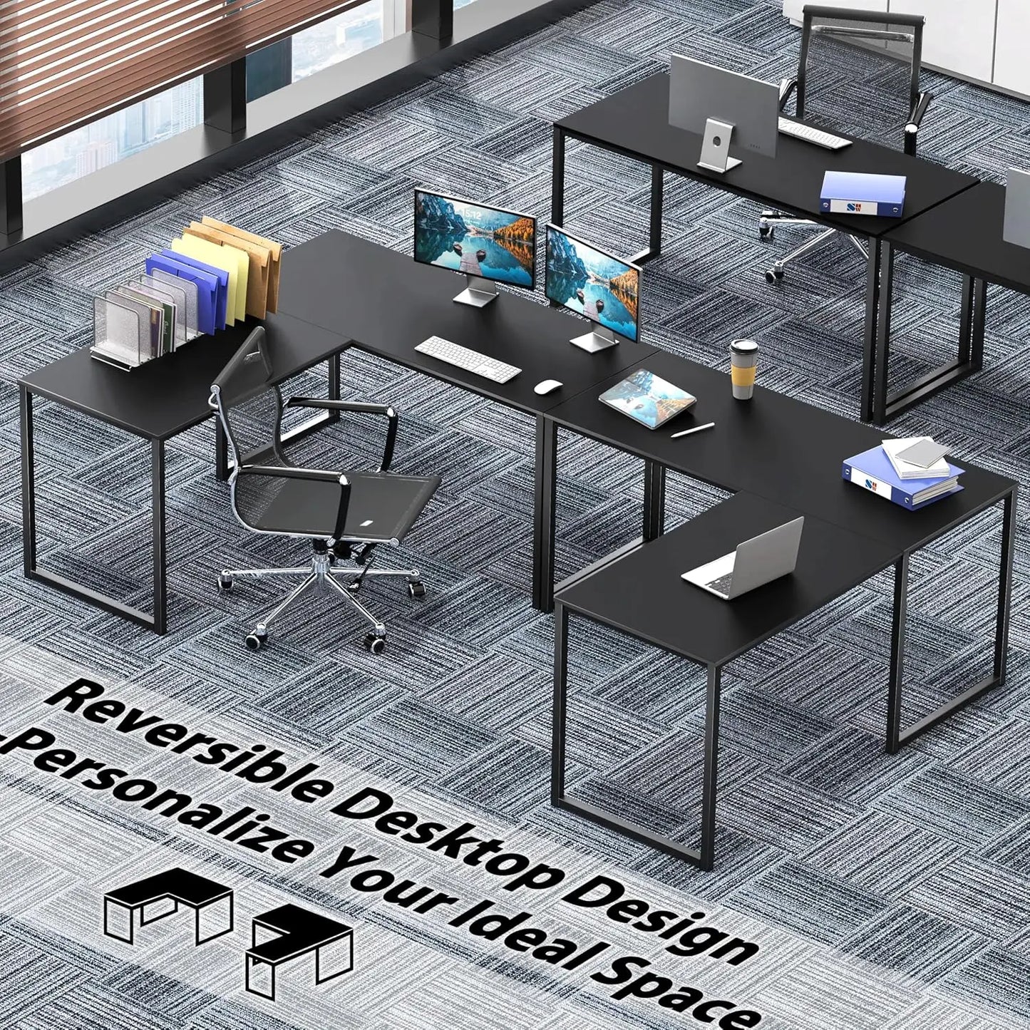 48x48 Inch L-Shape Home Office Computer Desk, Black - Space-Saving Design