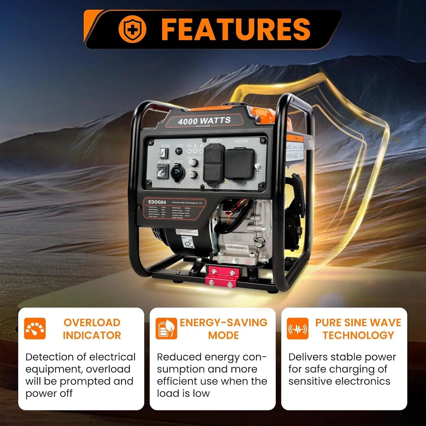 4000 Watt Generators Portable Gas Generator Inverter Quiet for Home and Camping