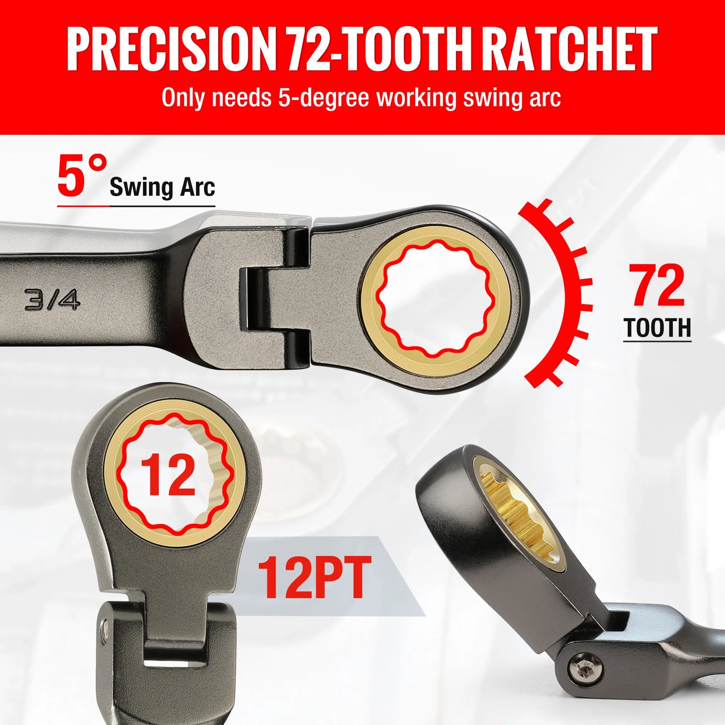 8pcs Flex-Head Ratcheting Combination Wrench Set SAE 5/16-3/4 in