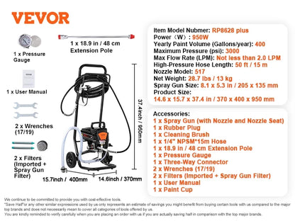 750W or 950W  3000PSI Airless Paint Sprayer