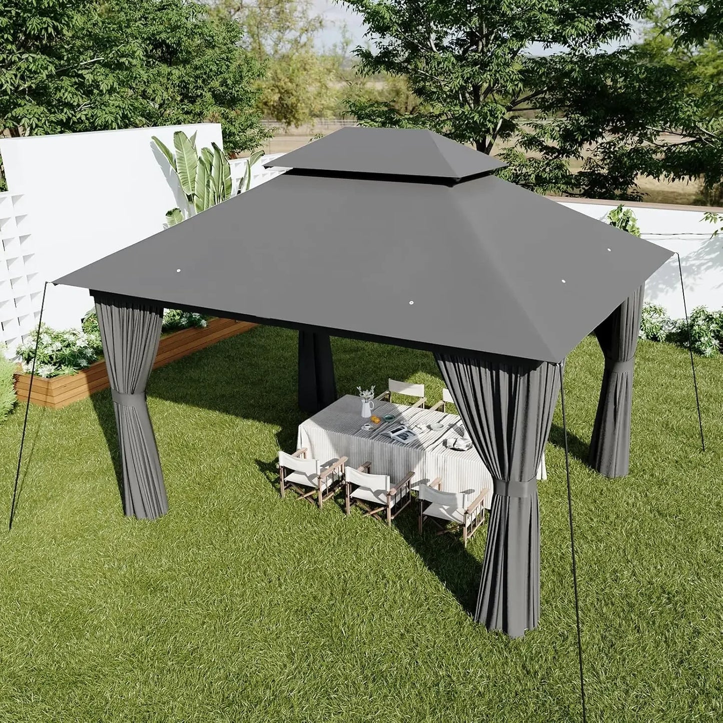 Outdoor Gazebo for Patio 10x12, Metal Frame Canopy with Double Roofs, Heavy Duty Party Tent and Shelter with Mosquito