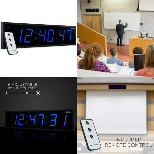 Large LED Digital Wall Clock with Big Display - Oversized 30 Inch Blue Clock, Shelf or Wall Mount