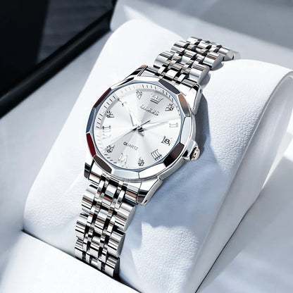 Ladies Waterproof Stainless Steel Luminous Dial and Date Quartz Watch