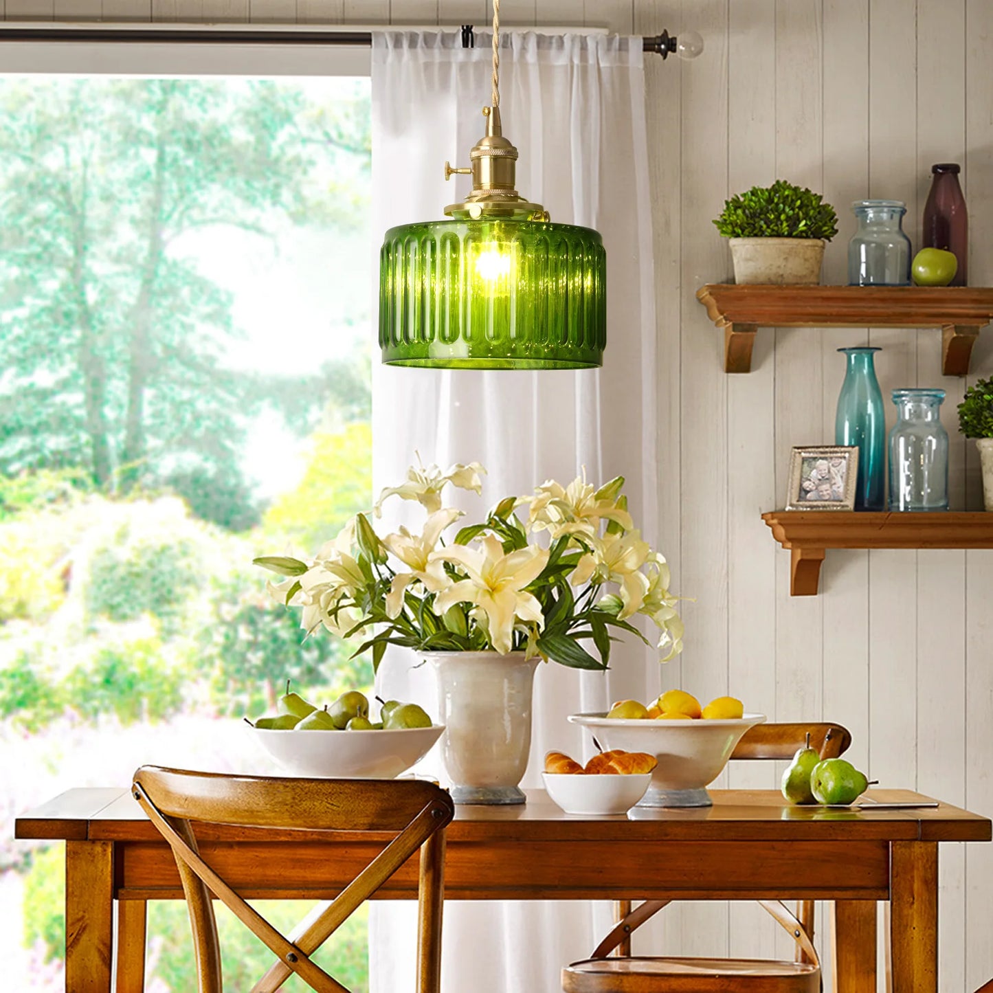 LED Crystal Green Chandelier Hanging Ceiling Lights for Dining Room or Kitchen Island