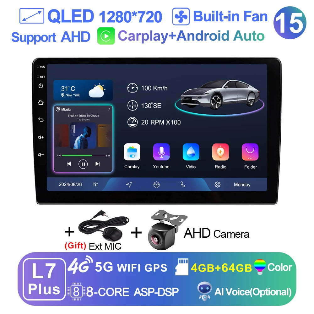 9 inch Wireless Carplay 2din Android 15 Car Radio and Multimedia Video Player
