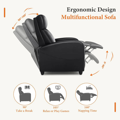Adjustable Recliner Chair with Lumbar Support, PU Leather Sofa for Living Room, High-Density Sponge, Jet Black