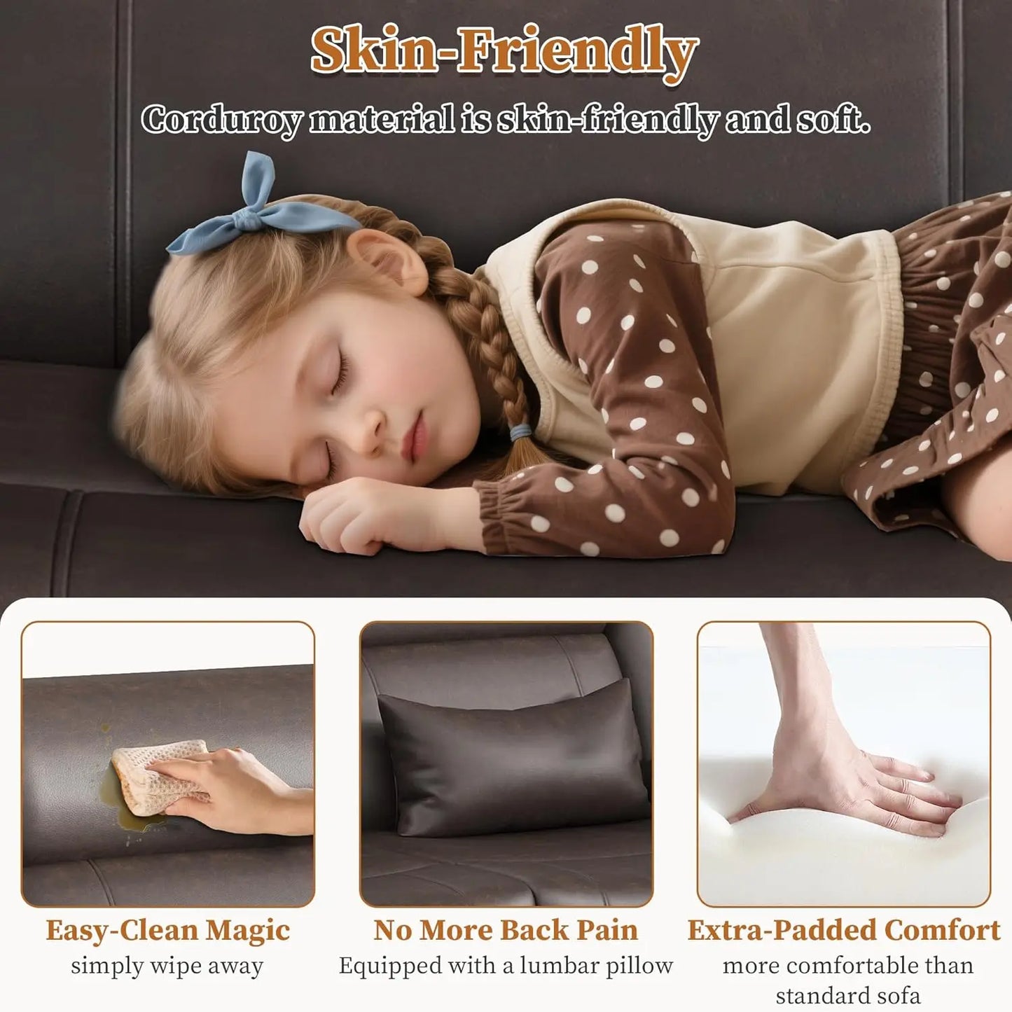 Home Theater, RV Reclining Sofa Set with Adjustable Headrest with Heat and USB & Type-C, and Drawer