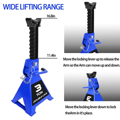 1 Pair, 3 Ton Jack Stands with 6000 lbs. Capacity