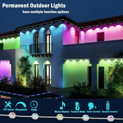 Permanent Outdoor LED Light String Strip for Your Eaves APP Smart Control, DlY Auto Scene Lighting Effects