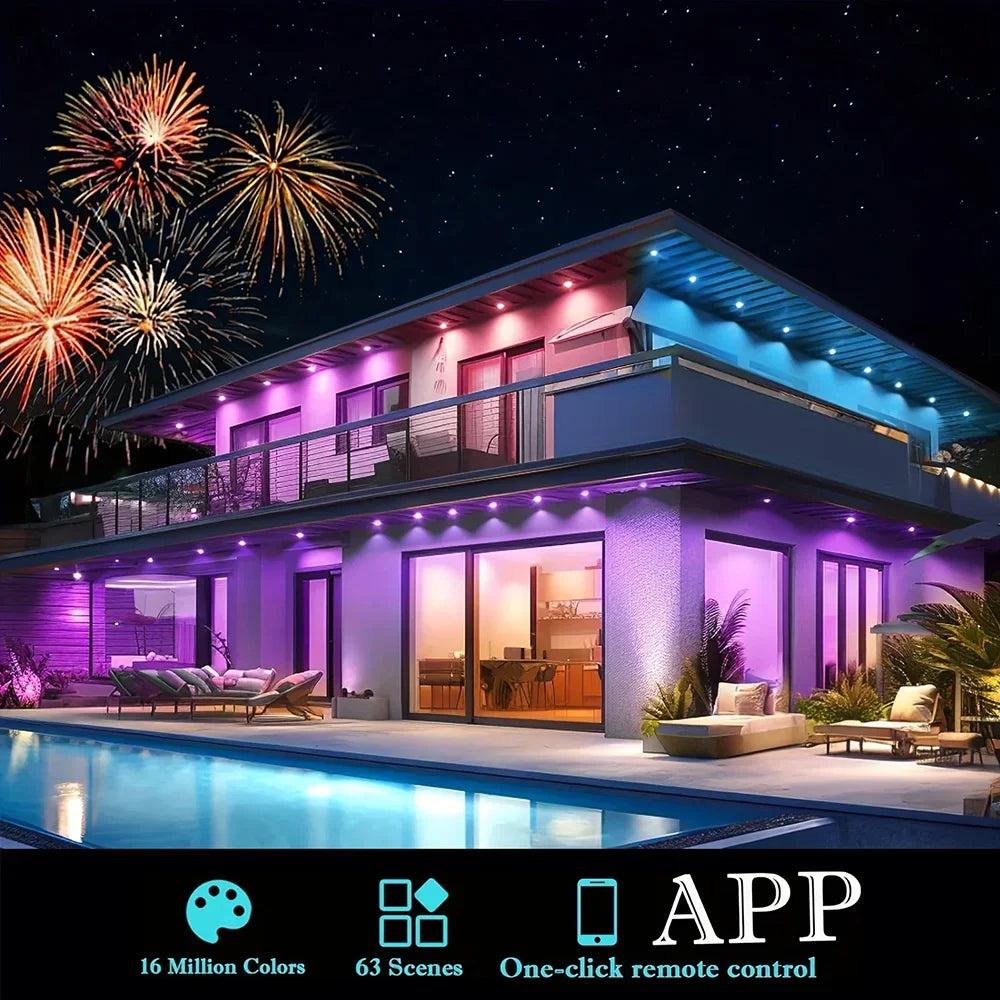 Permanent Outdoor LED Light String Strip for Your Eaves APP Smart Control, DlY Auto Scene Lighting Effects