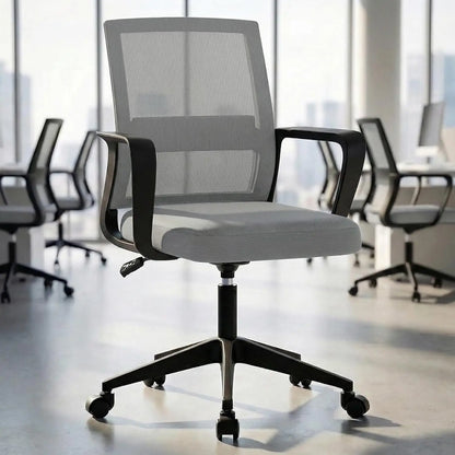 Mid-Back Upholstery and Mesh Office Chair Black Height-Adjustable Armrests