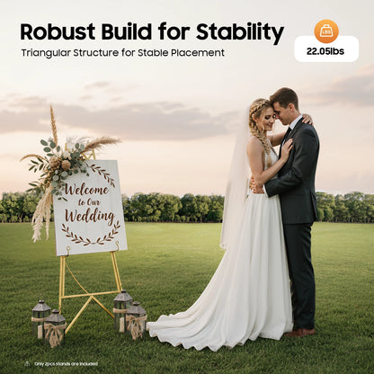 2Pcs Gold Display Easel Stand, Adjustable Photo Frame Holder for Wedding Poster Sign, Heavy Duty Steel Tripod 10kg Capacity