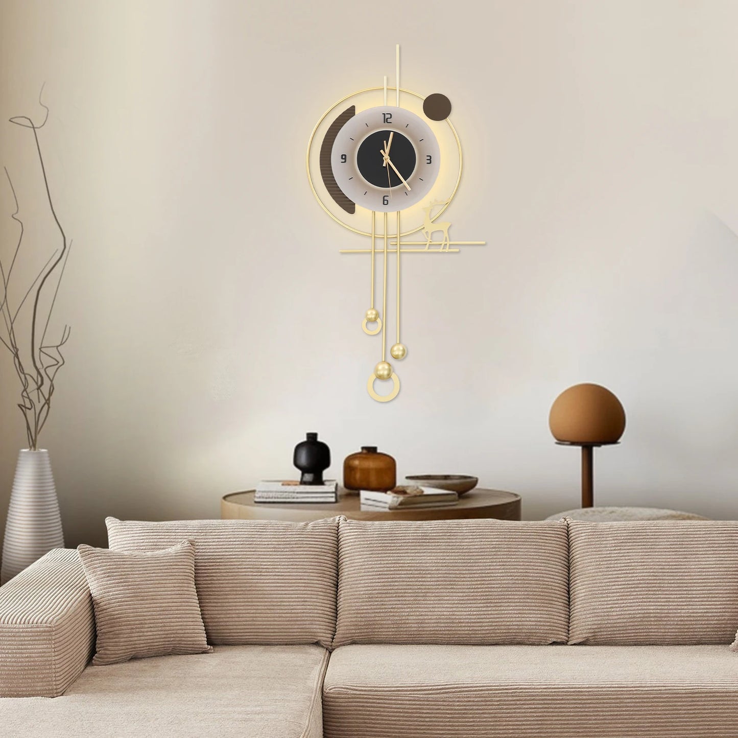 Modern Gold Iron LED Lighted Wall Clock for Home,Bedroom