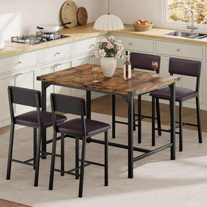 5-Piece Dining Table Set, Bar Table Set with 4 Upholstered Chairs for Pub, Dining Room, Kitchen