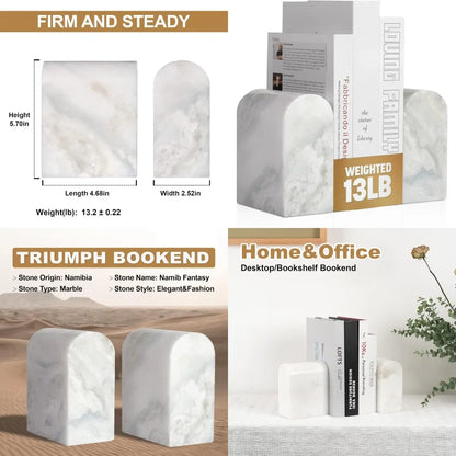 African Natural Marble Non-Slip Bookends for Shelves