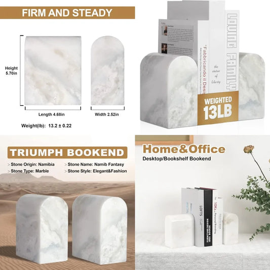 African Natural Marble Non-Slip Bookends for Shelves