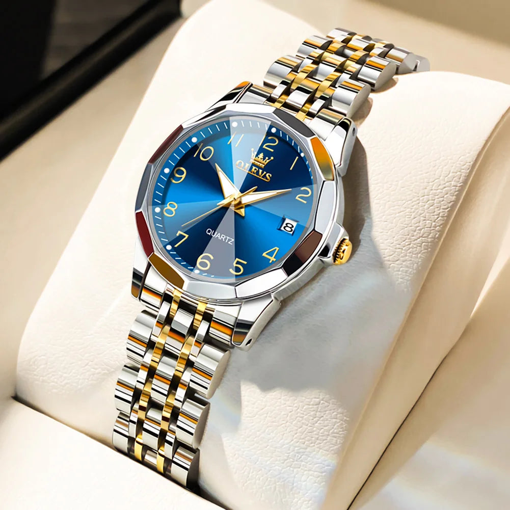 Ladies Waterproof Stainless Steel Luminous Dial and Date Quartz Watch