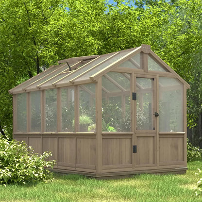 6x10 FT Green House for Outdoor, 6MM Thick Polycarbonate Panel Wooden Walk-in Greenhouse Kit with Lockable Door
