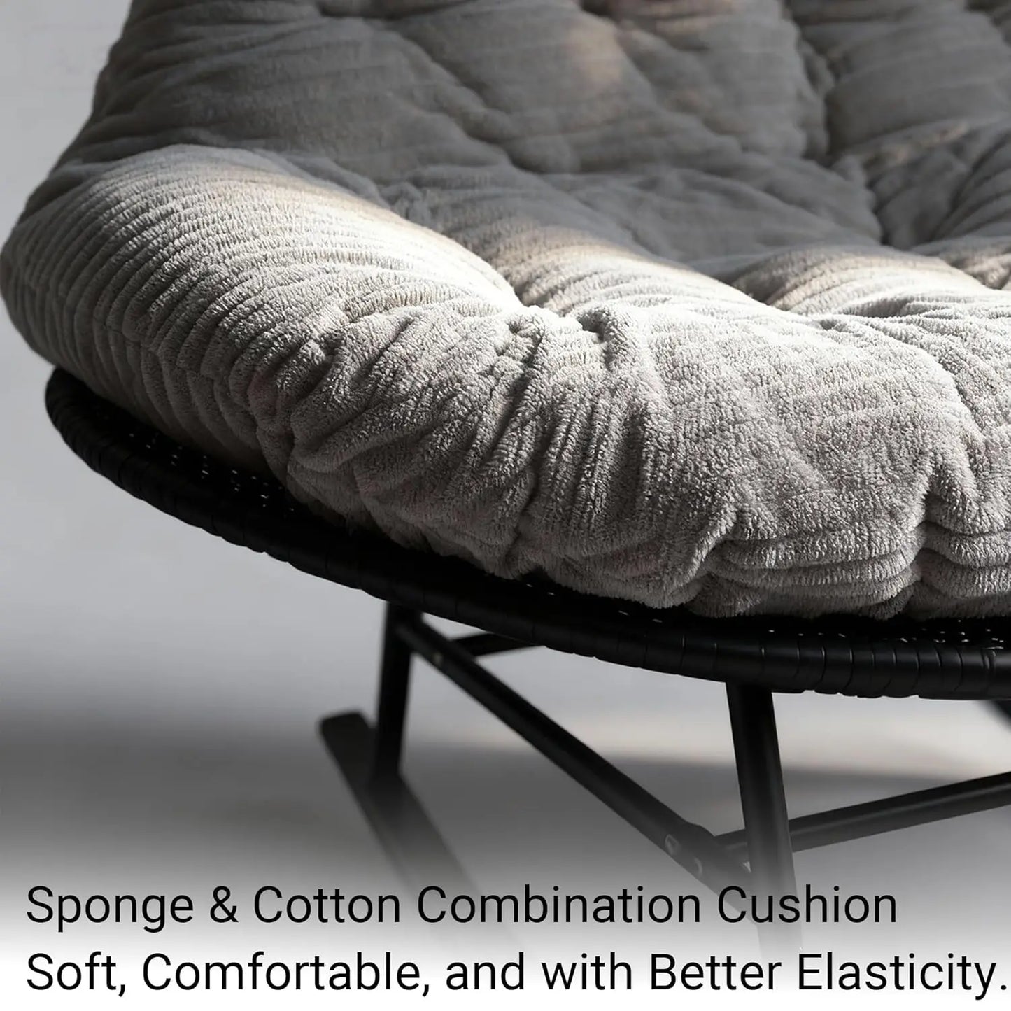 Oversize Double Rattan Rocking Chair Egg Loveseat Thick Cushion Patio Garden Backyard Customized