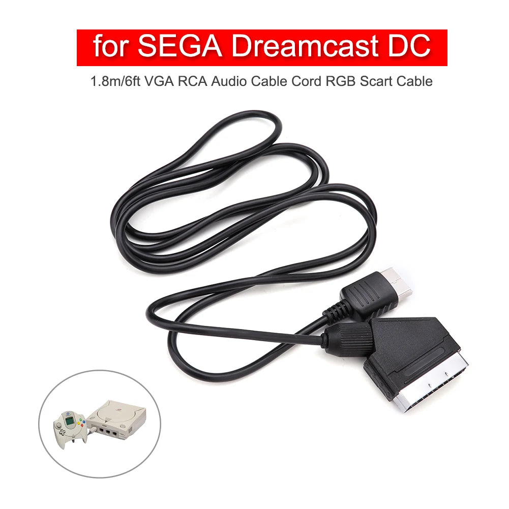 RGB Scart Cable Lead TV Audio Video Connection Wire for SEGA Dreamcast Consoles