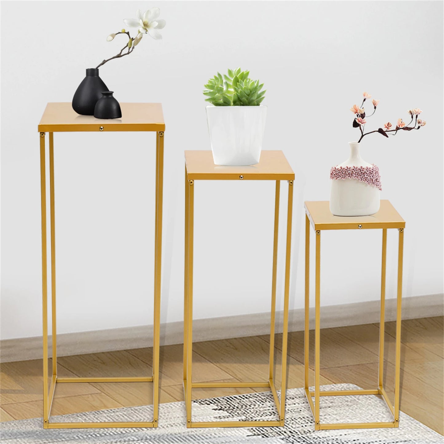 Set of 3 Metal Square Plant Stand Gold/Black Flower Holder For Living Room Wedding Decor