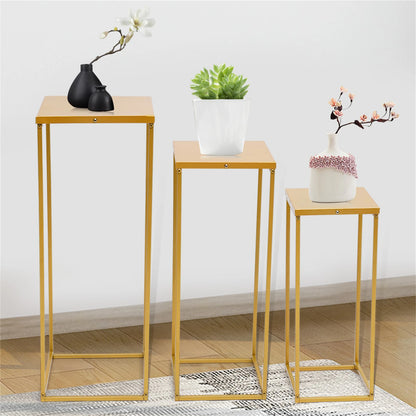 Set of 3 Metal Square Plant Stand Gold/Black Flower Holder For Living Room Wedding Decor
