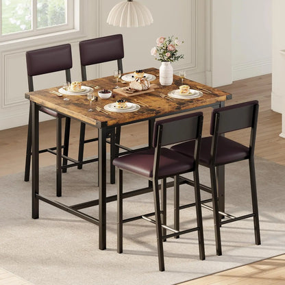 5-Piece Dining Table Set, Bar Table Set with 4 Upholstered Chairs for Pub, Dining Room, Kitchen