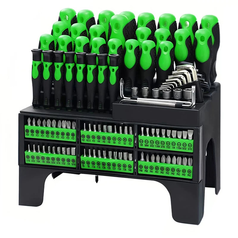 100pcs Insulated Magnetic Screwdriver Tool With Plastic Holder Rack