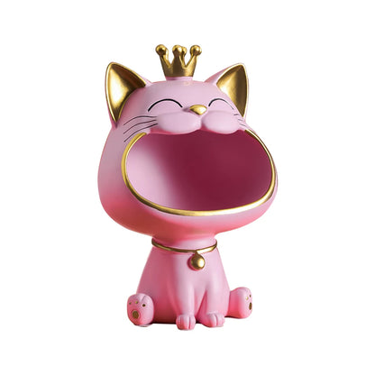 Laughing Cat Statue for Desktop Accessories Storage