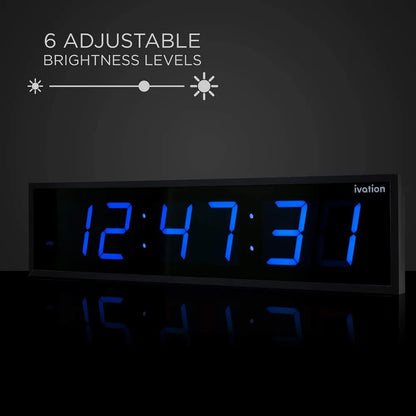 Large LED Digital Wall Clock with Big Display - Oversized 30 Inch Blue Clock, Shelf or Wall Mount