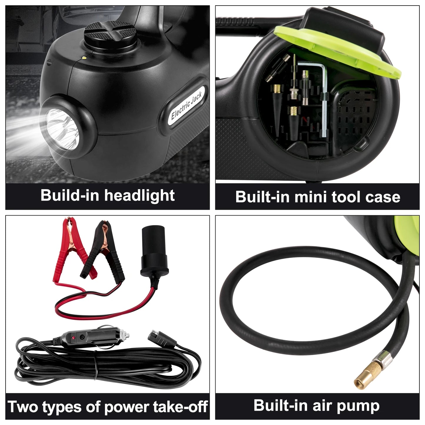 4-In-1 Electric 5T Portable Hydraulic Jack, Impact Wrench, Tire Compressor, Lifting,  and LED Light Tool