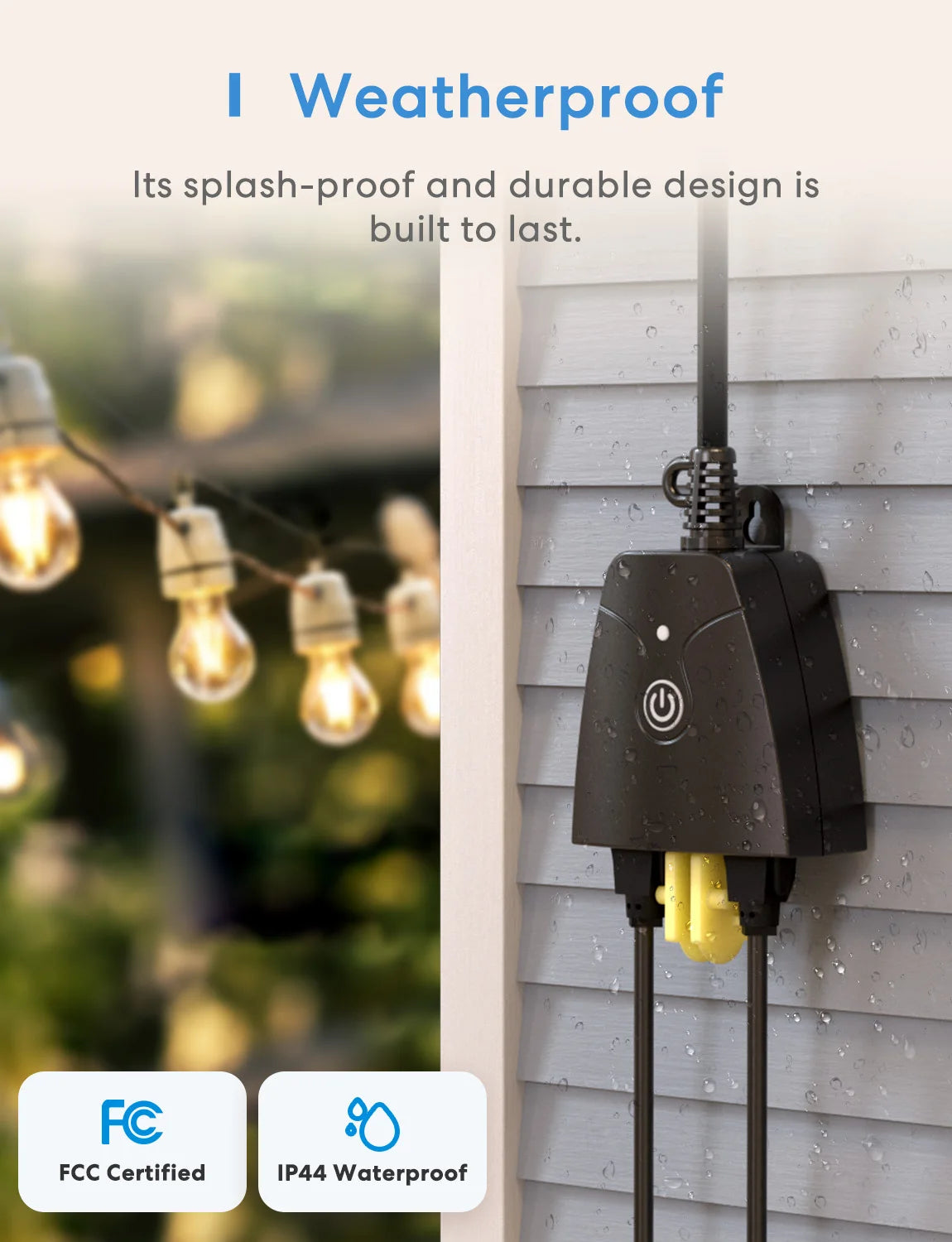 Smart Outdoor WiFi Outlet  Plug with 2 Grounded Sockets