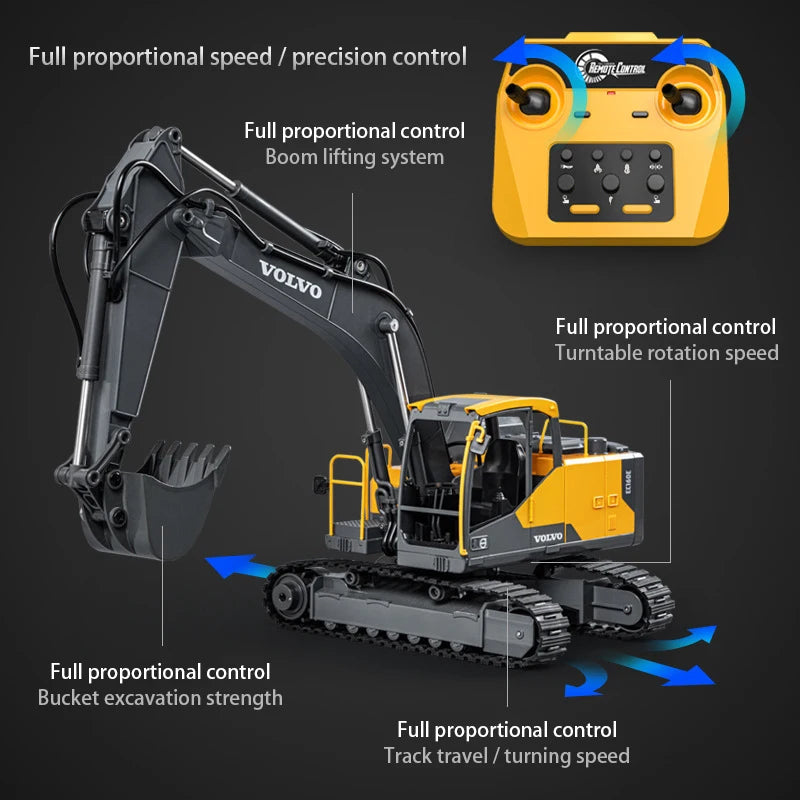 RC Excavator 1/16 Scale, 17CH 3IN1 2.4G APP Dual Remote Control LED Digger