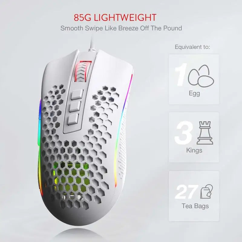 Redragon M808 Storm Lightweight RGB LED USB Gaming Mouse 12,400 DPI Optical Sensor 7 Programmable Buttons