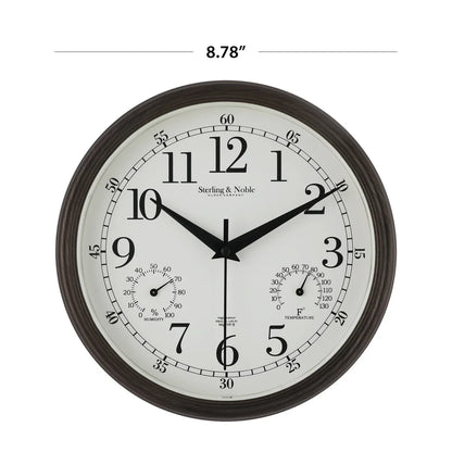 8.75 Inch Antique Bronze Indoor Outdoor Wall Clock with Thermometer Hygrometer Lightweight Durable Quartz Movement Analog Clock
