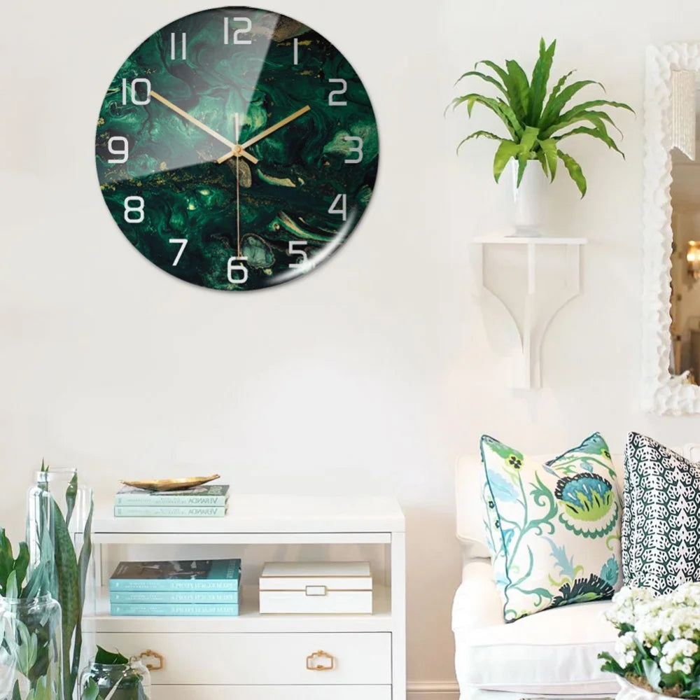 Luxury 3D Acrylic Black and Gold Marble Pattern Wall Adhesive Clock With Metal Needles Decor