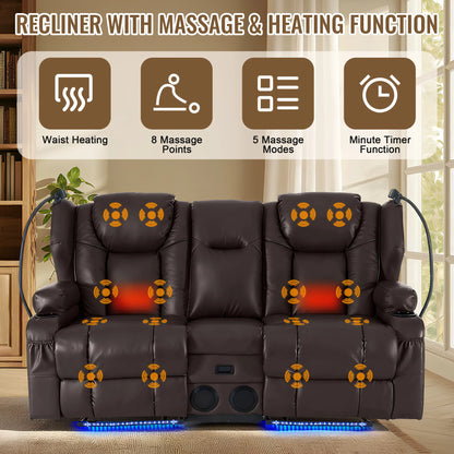 Electric Recliner Loveseat for Seniors, Massage & Heat, Dual Motor, 350LBS Capacity, Cat-Claw Leather, For Living Room