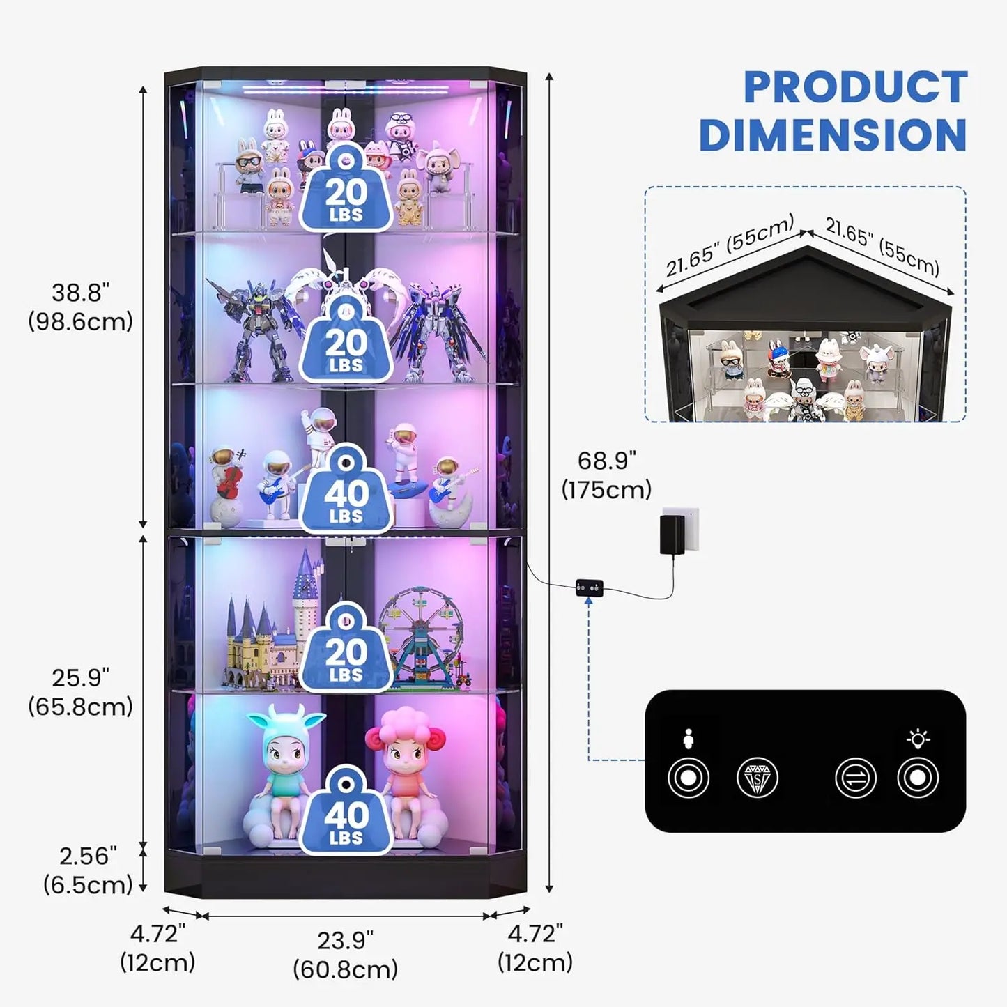 Corner Display Cabinet with RGB Lights, 5-Tiers Curio Cabinet Display Case with Lock,69" Tall