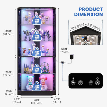 Corner Display Cabinet with RGB Lights, 5-Tiers Curio Cabinet Display Case with Lock,69" Tall