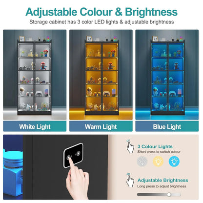 5 Tier Display Cabinet for Living Room, LED Bookcase with Human Body Induction Lights, 65” Tall Curio Cabinet