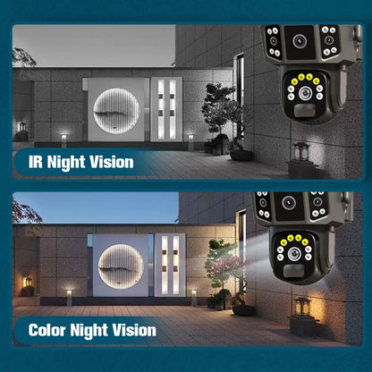 9MP 4K IP Camera With Dual Lens Screen WiFi PTZ Auto Tracking Waterproof Panoramic Surveillance Camera with Voice Intercom System