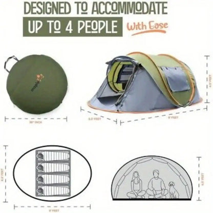 Camping Tent: 4-Person Easy Pop Up Tent with 2 Doors - UPF50+ Waterproof