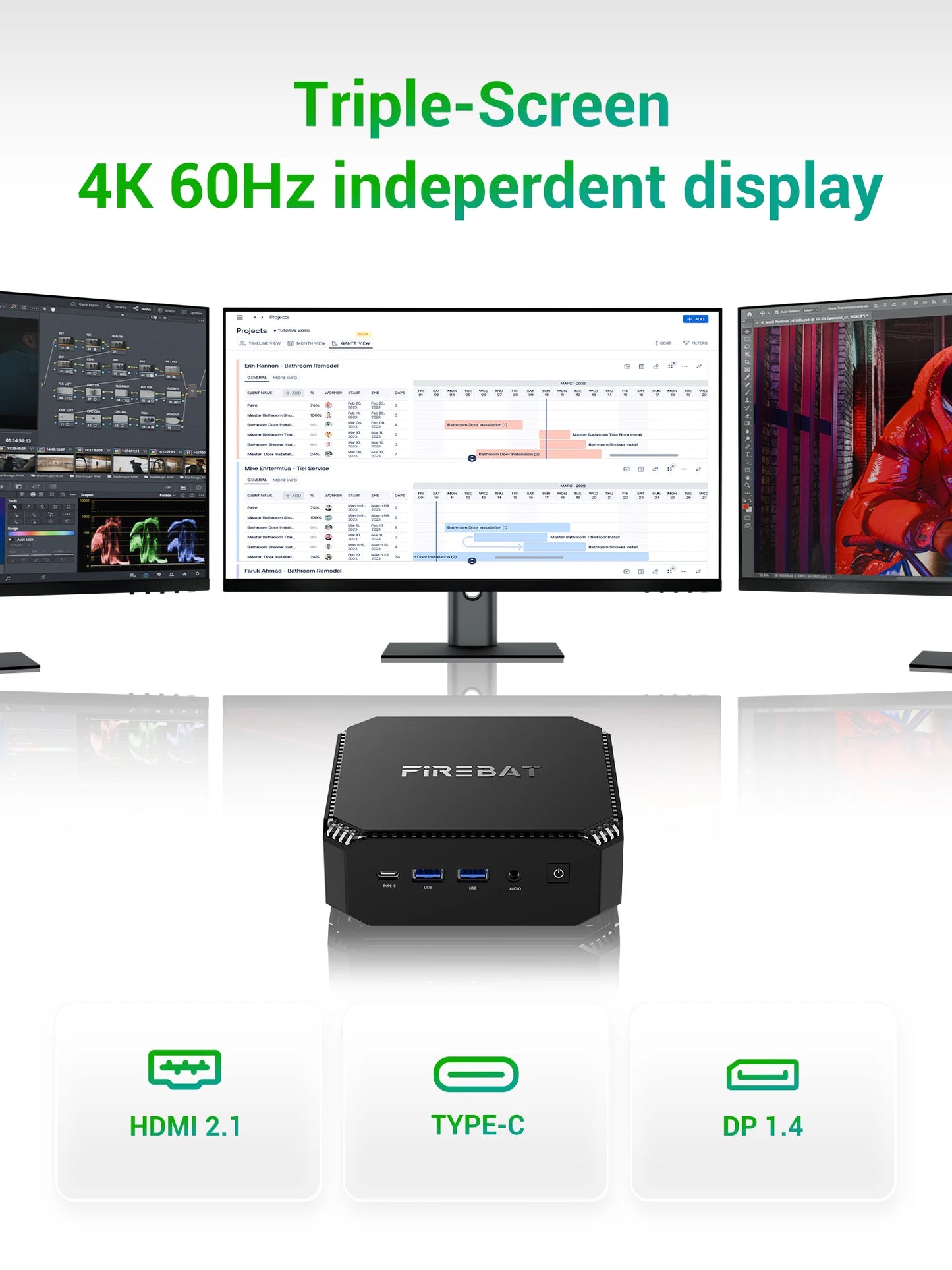 Firebat A6 Mini PC AMD R7 7735HS 8-core 16-thread Computer 16GB LPDDR5 RAM 512GB SSD WiFi 6 BT5.2